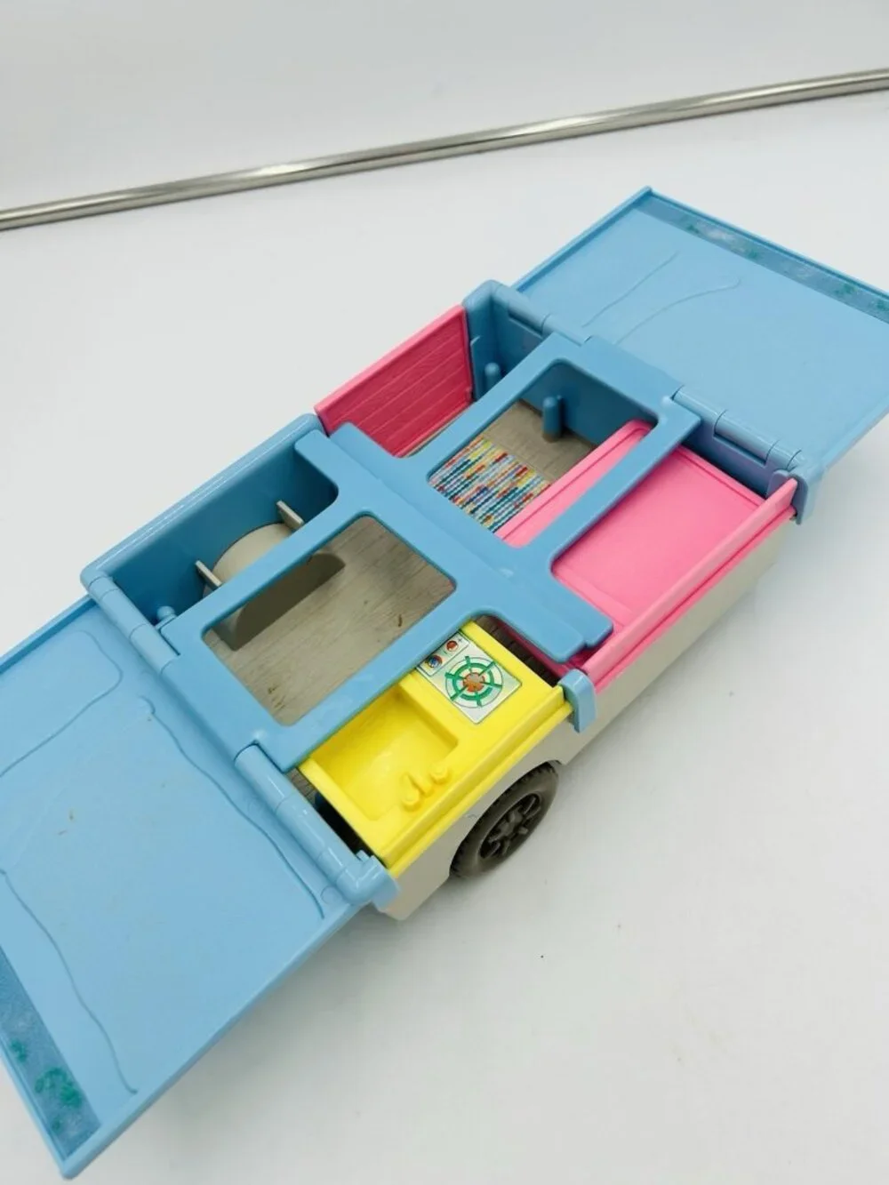 Vintage 1997 Fisher Price Loving Family Minivan Pop Up Camper Car and People Lot